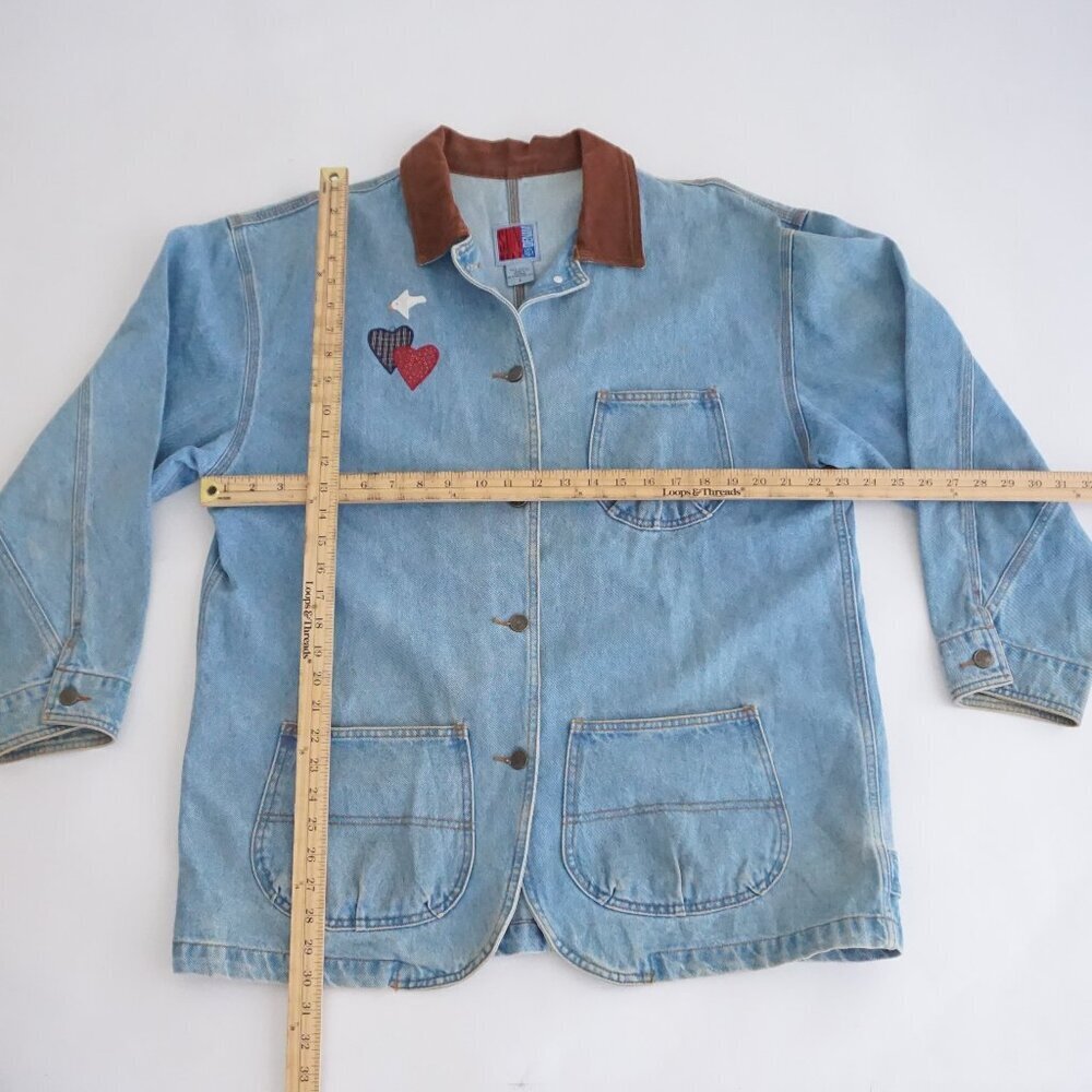 Vintage Sun Belt Blue Cotton Denim Jacket Noahs Ark Cabincore Farm Animals L - Picture 2 of 14